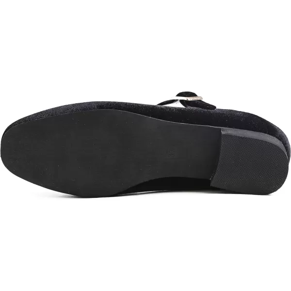 FEVERSOLE Women's Mary Jane Fashion Square Toe Easy Buckle Low Heel Slip On Flats