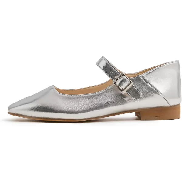 FEVERSOLE Women's Mary Jane Fashion Square Toe Easy Buckle Low Heel Slip On Flats