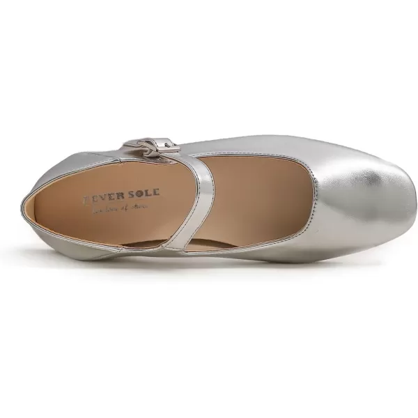 FEVERSOLE Women's Mary Jane Fashion Square Toe Easy Buckle Low Heel Slip On Flats