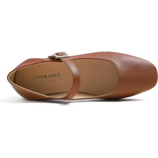 FEVERSOLE Women's Mary Jane Fashion Square Toe Easy Buckle Low Heel Slip On Flats
