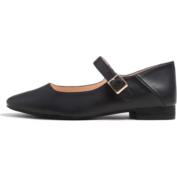 FEVERSOLE Women's Mary Jane Fashion Square Toe Easy Buckle Low Heel Slip On Flats