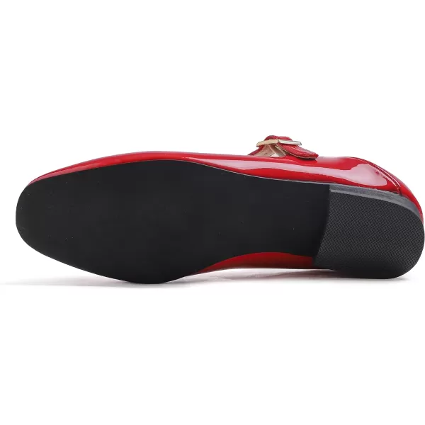 FEVERSOLE Women's Mary Jane Fashion Square Toe Easy Buckle Low Heel Slip On Flats
