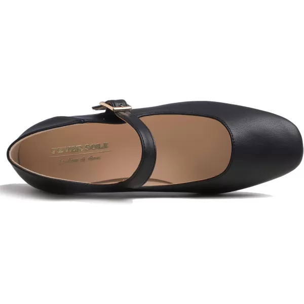 FEVERSOLE Women's Mary Jane Fashion Square Toe Easy Buckle Low Heel Slip On Flats
