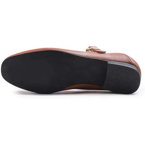 FEVERSOLE Women's Mary Jane Fashion Square Toe Easy Buckle Low Heel Slip On Flats