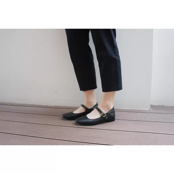 FEVERSOLE Women's Mary Jane Fashion Square Toe Easy Buckle Low Heel Slip On Flats