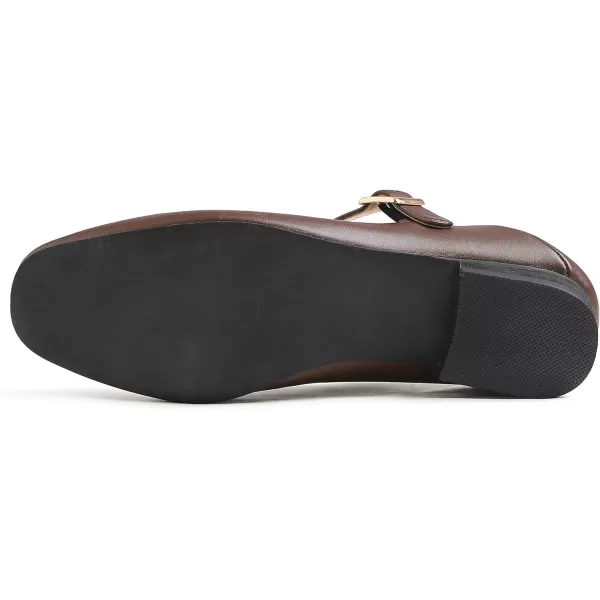 FEVERSOLE Women's Mary Jane Fashion Square Toe Easy Buckle Low Heel Slip On Flats