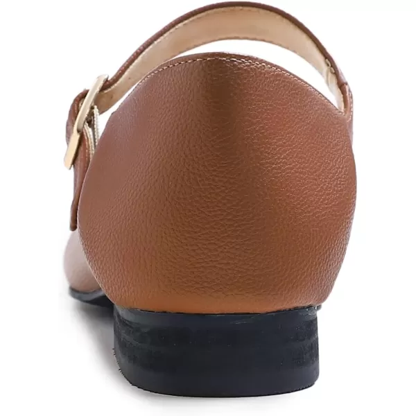 FEVERSOLE Women's Mary Jane Fashion Square Toe Easy Buckle Low Heel Slip On Flats