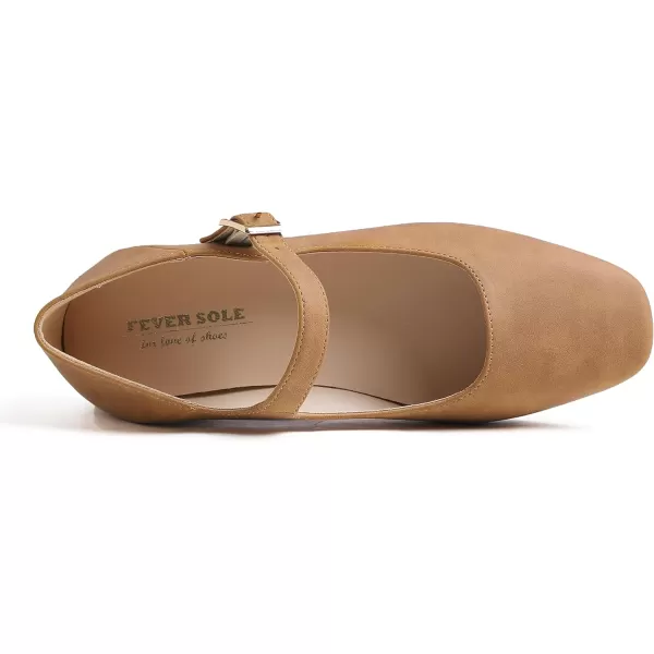 FEVERSOLE Women's Mary Jane Fashion Square Toe Easy Buckle Low Heel Slip On Flats