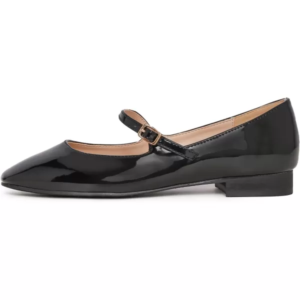 FEVERSOLE Women's Mary Jane Fashion Square Toe Easy Buckle Low Heel Slip On Flats