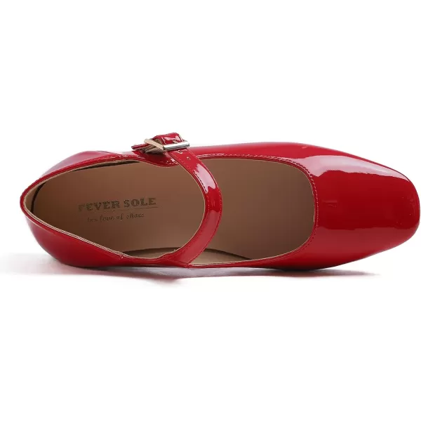 FEVERSOLE Women's Mary Jane Fashion Square Toe Easy Buckle Low Heel Slip On Flats