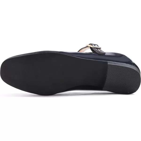 FEVERSOLE Women's Mary Jane Fashion Square Toe Easy Buckle Low Heel Slip On Flats