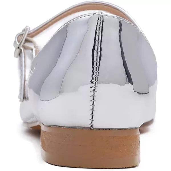 FEVERSOLE Women's Mary Jane Fashion Square Toe Easy Buckle Low Heel Slip On Flats