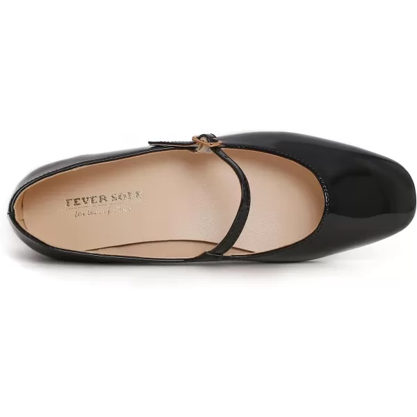 FEVERSOLE Women's Mary Jane Fashion Square Toe Easy Buckle Low Heel Slip On Flats