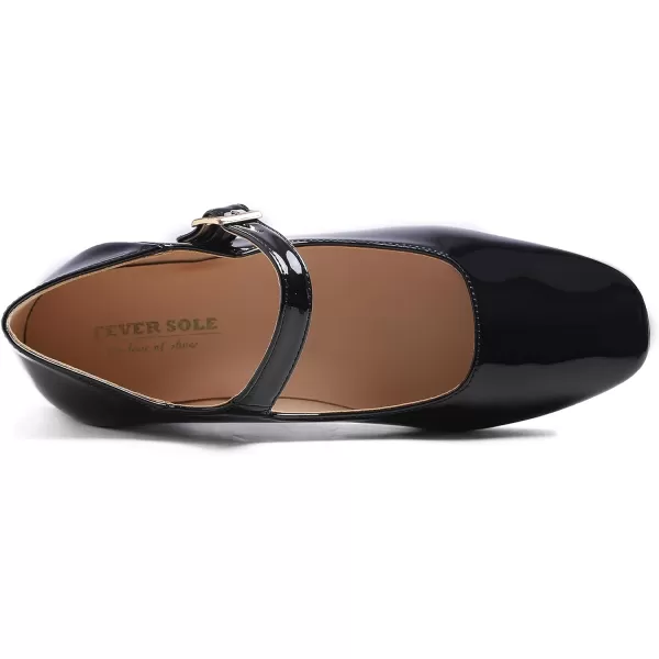 FEVERSOLE Women's Mary Jane Fashion Square Toe Easy Buckle Low Heel Slip On Flats