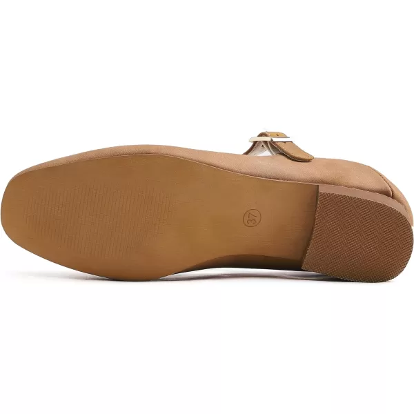 FEVERSOLE Women's Mary Jane Fashion Square Toe Easy Buckle Low Heel Slip On Flats