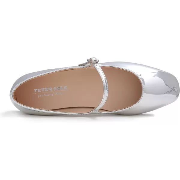 FEVERSOLE Women's Mary Jane Fashion Square Toe Easy Buckle Low Heel Slip On Flats