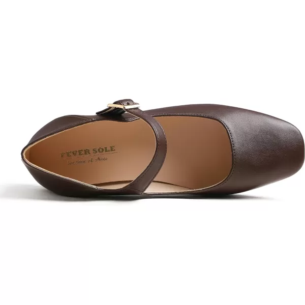 FEVERSOLE Women's Mary Jane Fashion Square Toe Easy Buckle Low Heel Slip On Flats