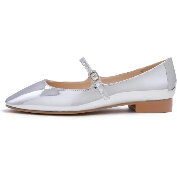 FEVERSOLE Women's Mary Jane Fashion Square Toe Easy Buckle Low Heel Slip On Flats