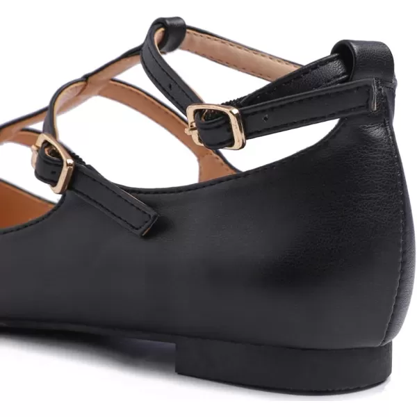 FEVERSOLE Women's Pointed Mary Jane Shoes Fashion Strap Buckle Slip On Flats