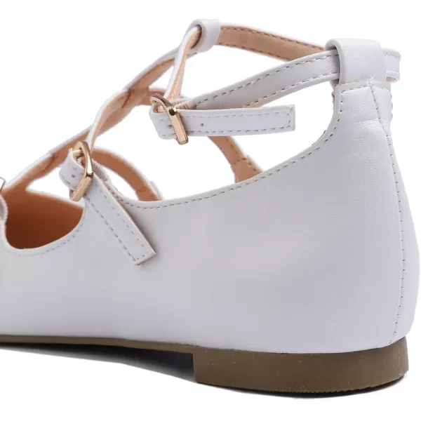 FEVERSOLE Women's Pointed Mary Jane Shoes Fashion Strap Buckle Slip On Flats