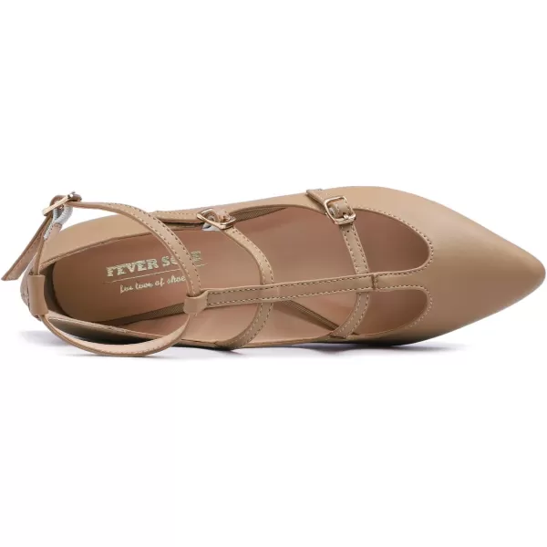 FEVERSOLE Women's Pointed Mary Jane Shoes Fashion Strap Buckle Slip On Flats