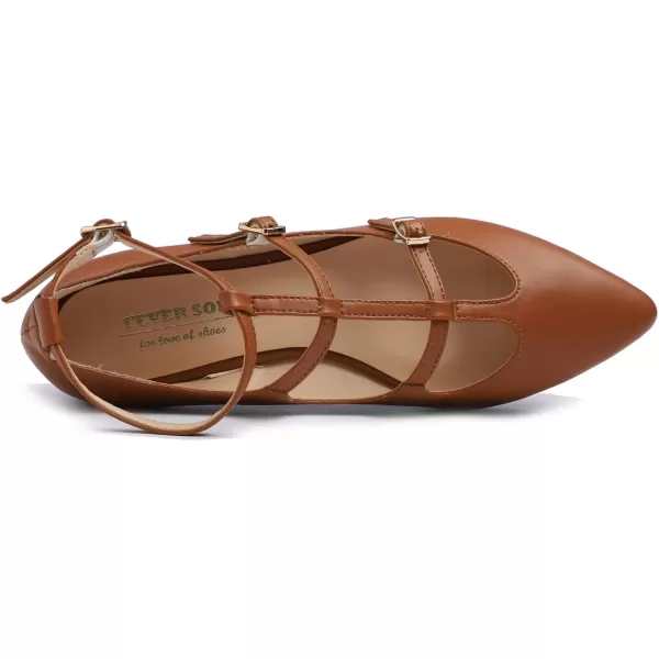 FEVERSOLE Women's Pointed Mary Jane Shoes Fashion Strap Buckle Slip On Flats