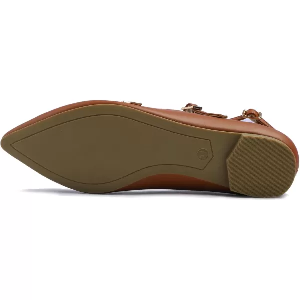 FEVERSOLE Women's Pointed Mary Jane Shoes Fashion Strap Buckle Slip On Flats