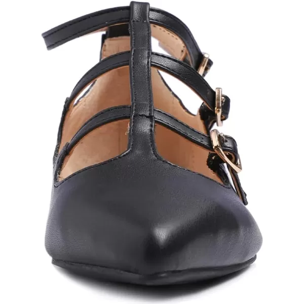 FEVERSOLE Women's Pointed Mary Jane Shoes Fashion Strap Buckle Slip On Flats