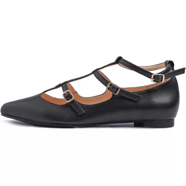 FEVERSOLE Women's Pointed Mary Jane Shoes Fashion Strap Buckle Slip On Flats