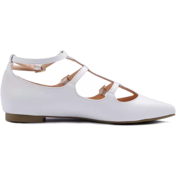 FEVERSOLE Women's Pointed Mary Jane Shoes Fashion Strap Buckle Slip On Flats