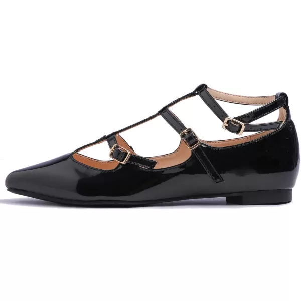 FEVERSOLE Women's Pointed Mary Jane Shoes Fashion Strap Buckle Slip On Flats