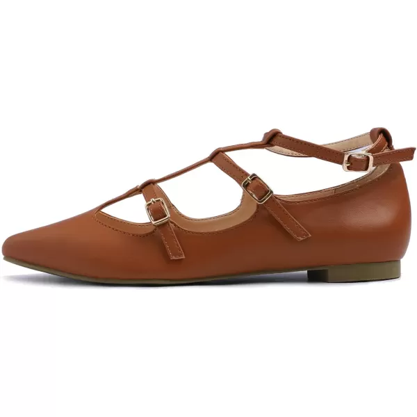 FEVERSOLE Women's Pointed Mary Jane Shoes Fashion Strap Buckle Slip On Flats