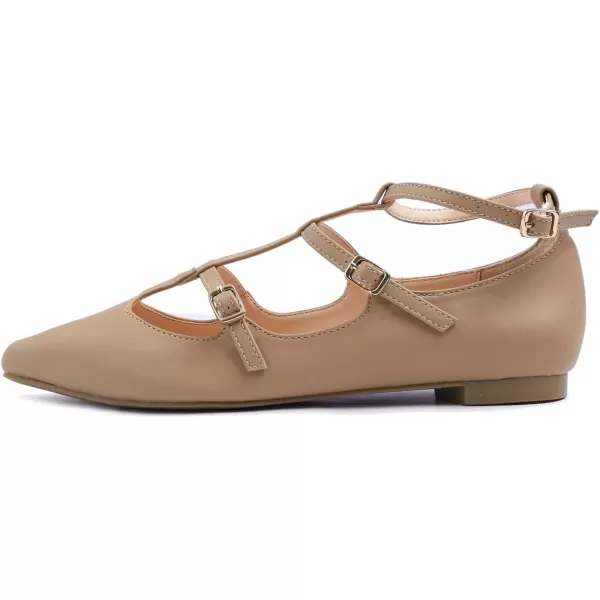 FEVERSOLE Women's Pointed Mary Jane Shoes Fashion Strap Buckle Slip On Flats