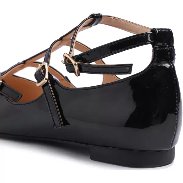 FEVERSOLE Women's Pointed Mary Jane Shoes Fashion Strap Buckle Slip On Flats