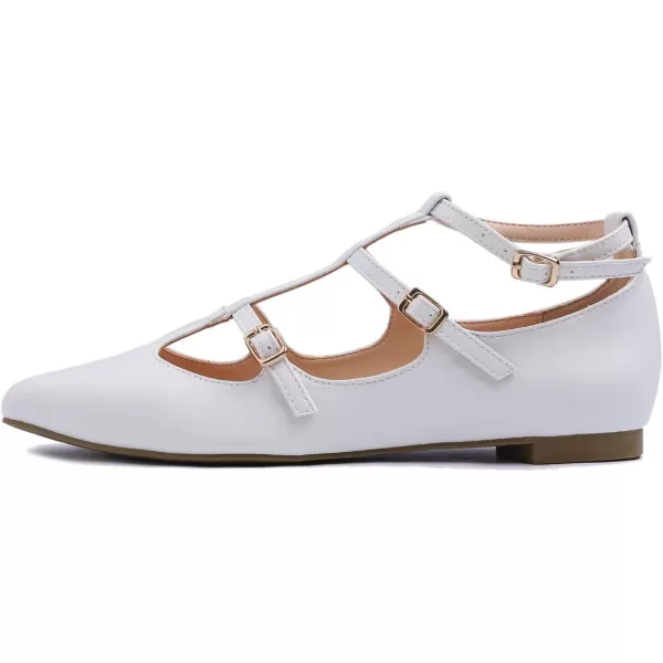 FEVERSOLE Women's Pointed Mary Jane Shoes Fashion Strap Buckle Slip On Flats