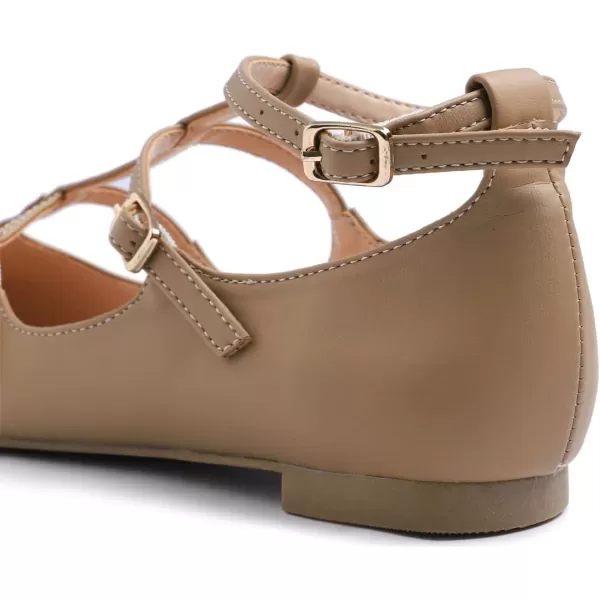 FEVERSOLE Women's Pointed Mary Jane Shoes Fashion Strap Buckle Slip On Flats