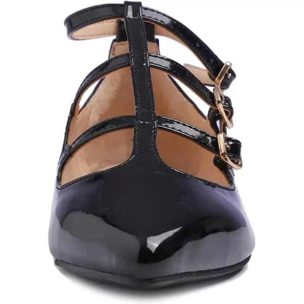 FEVERSOLE Women's Pointed Mary Jane Shoes Fashion Strap Buckle Slip On Flats