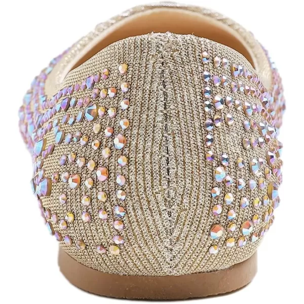 FEVERSOLE Women's Rhinestone Flat Shoes Sparkly Embellished Party Wedding Dress Ballets