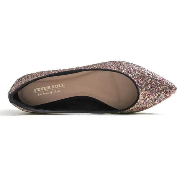 FEVERSOLE Women's Sparkle Memory Foam Cushioned Colorful Shiny Ballet Flats Glitter