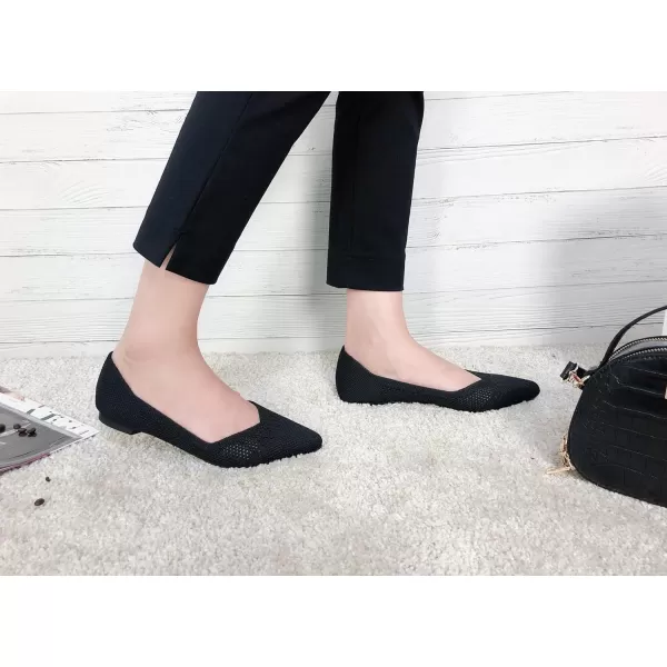 FEVERSOLE Women's Woven Pointy Fashion Cutouts Breathable Knit Flat Shoes
