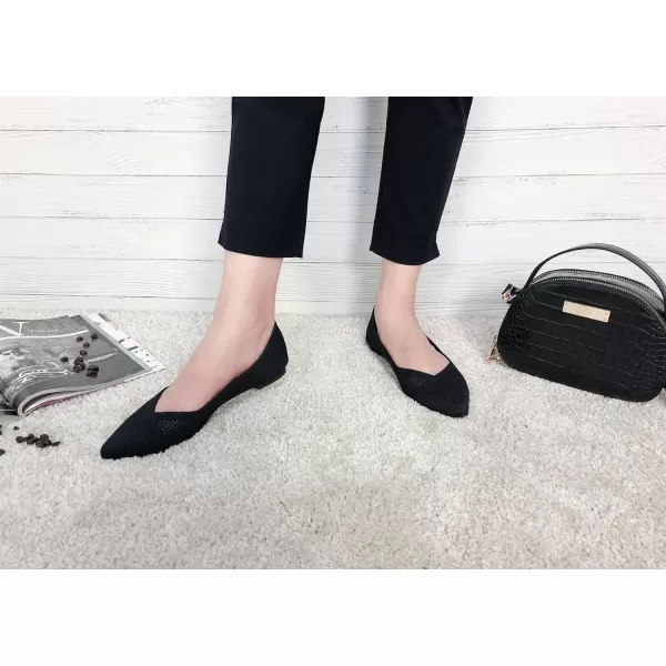 FEVERSOLE Women's Woven Pointy Fashion Cutouts Breathable Knit Flat Shoes