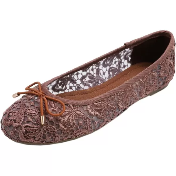 FEVERSOLE Round Toe Lace Ballet Crochet Flats Women's Comfy Breathable Shoes