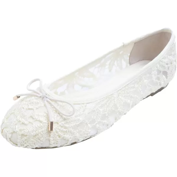 FEVERSOLE Round Toe Lace Ballet Crochet Flats Women's Comfy Breathable Shoes