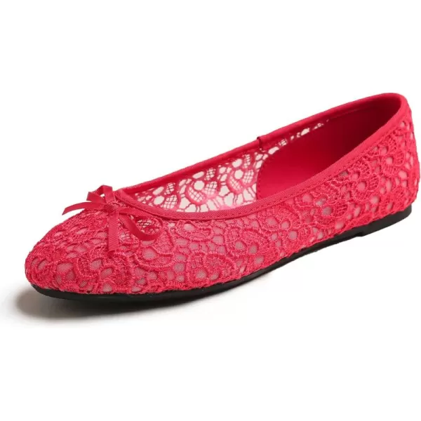 FEVERSOLE Round Toe Lace Ballet Crochet Flats Women's Comfy Breathable Shoes
