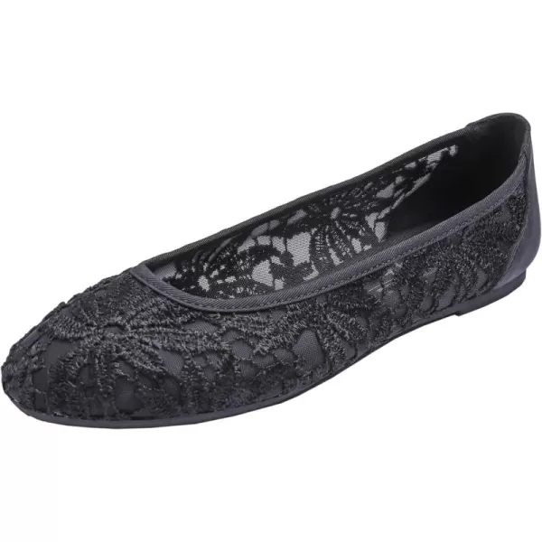 FEVERSOLE Round Toe Lace Ballet Crochet Flats Women's Comfy Breathable Shoes