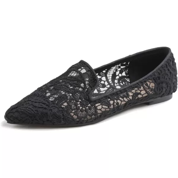 FEVERSOLE Round Toe Lace Ballet Crochet Flats Women's Comfy Breathable Shoes