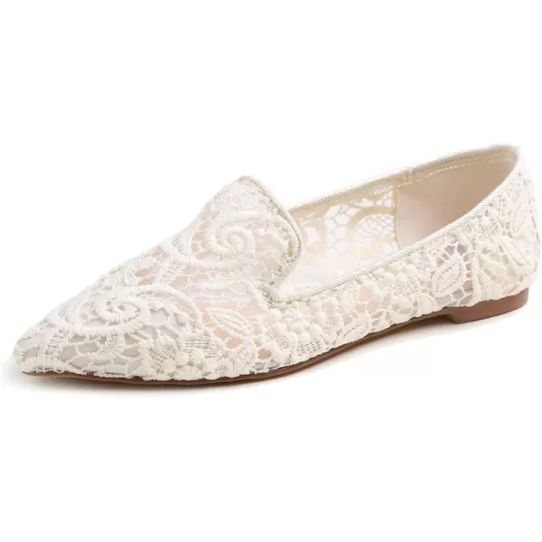 FEVERSOLE Round Toe Lace Ballet Crochet Flats Women's Comfy Breathable Shoes