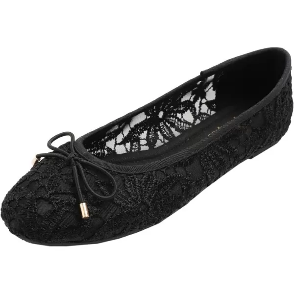 FEVERSOLE Round Toe Lace Ballet Crochet Flats Women's Comfy Breathable Shoes