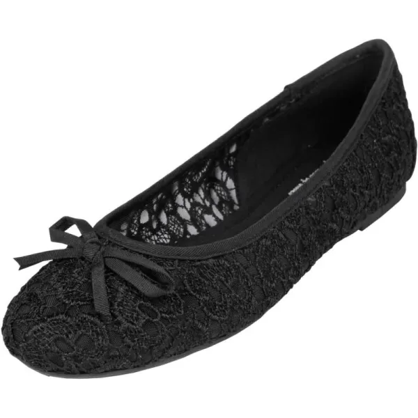 FEVERSOLE Round Toe Lace Ballet Crochet Flats Women's Comfy Breathable Shoes
