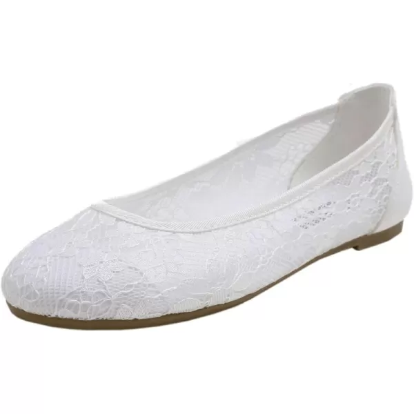 FEVERSOLE Round Toe Lace Ballet Crochet Flats Women's Comfy Breathable Shoes